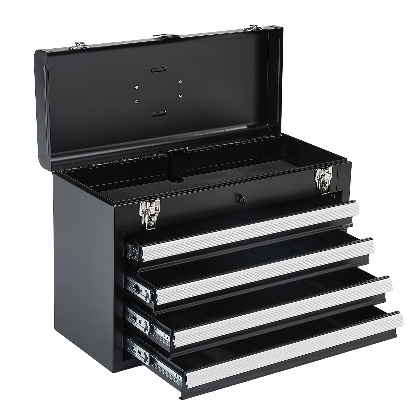 Tool Box 20.5-inch Portable Metal Tool Box With 4 Drawers Tool Organizer Black_voghion.com